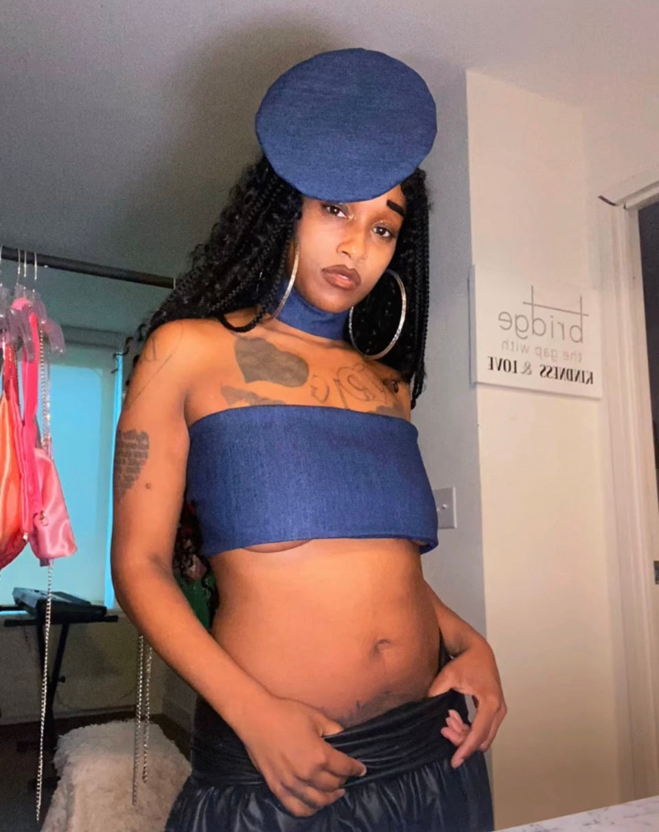 Plain Blue Jean Crop Top Seat